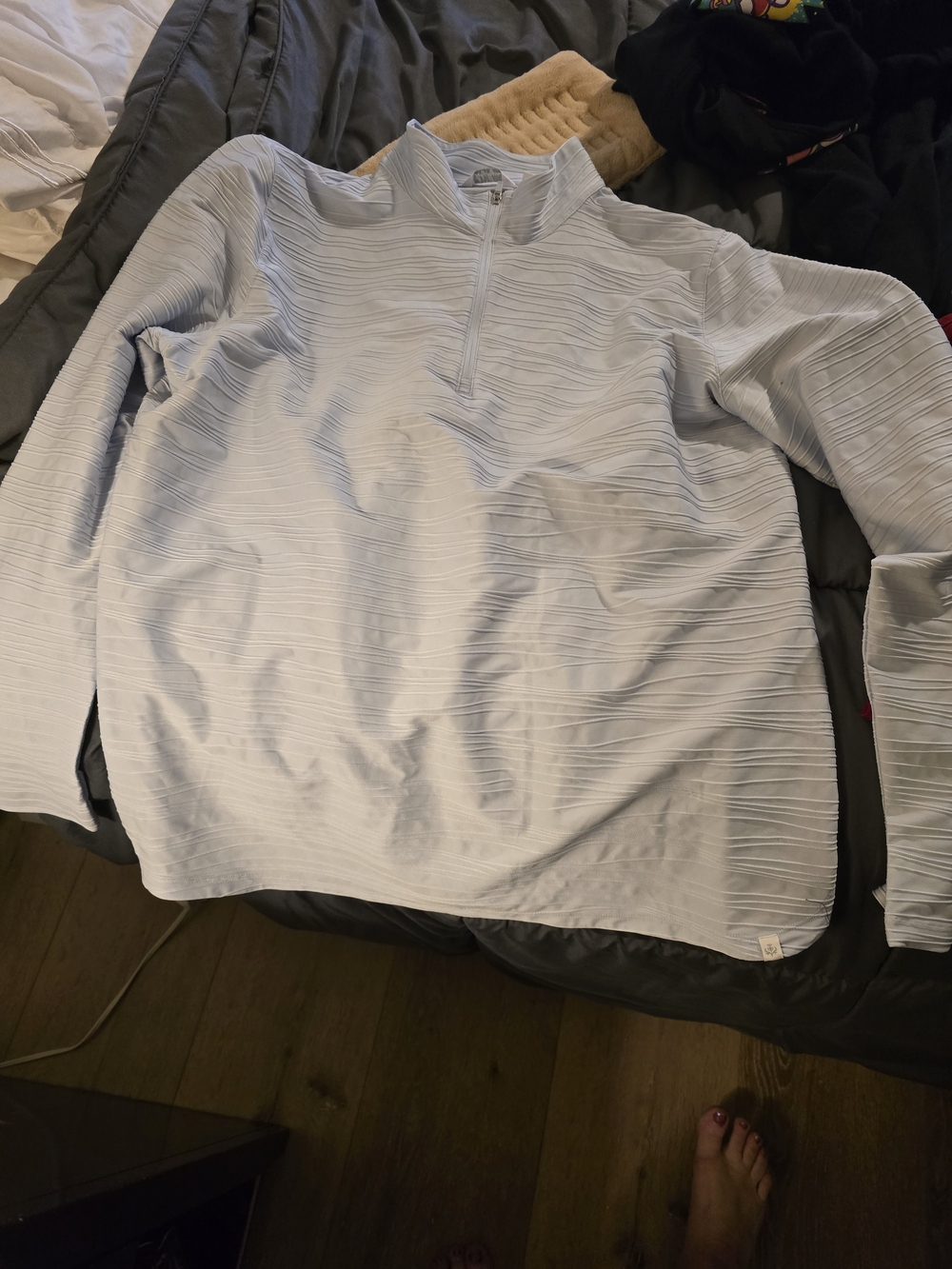 Light Blue Textured Quarter-Zip Pullover